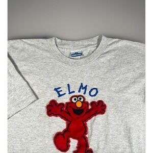 Vintage‎ 90s Elmo T-shirt Sesame Street Fuzzy Logo Embroidered Size XL Gray